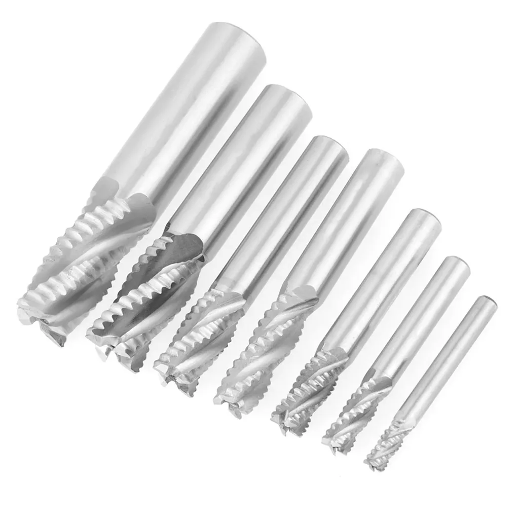 Fraise à queue ébauche contre bourrage copeaux coffret HSS 7 tailles