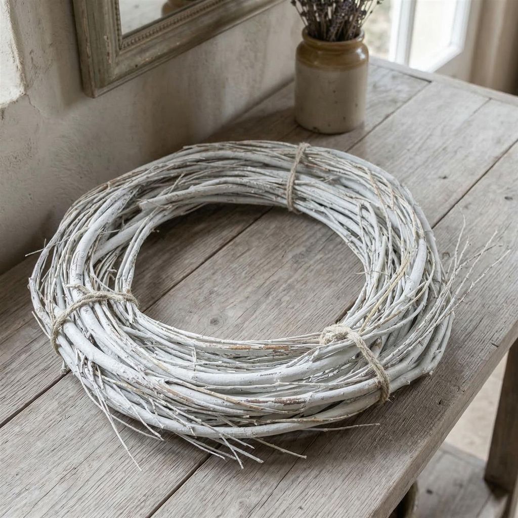 Reisigkranz "White Charme" Ø 45 cm groß, weiß, Tischkranz, Produktbild 