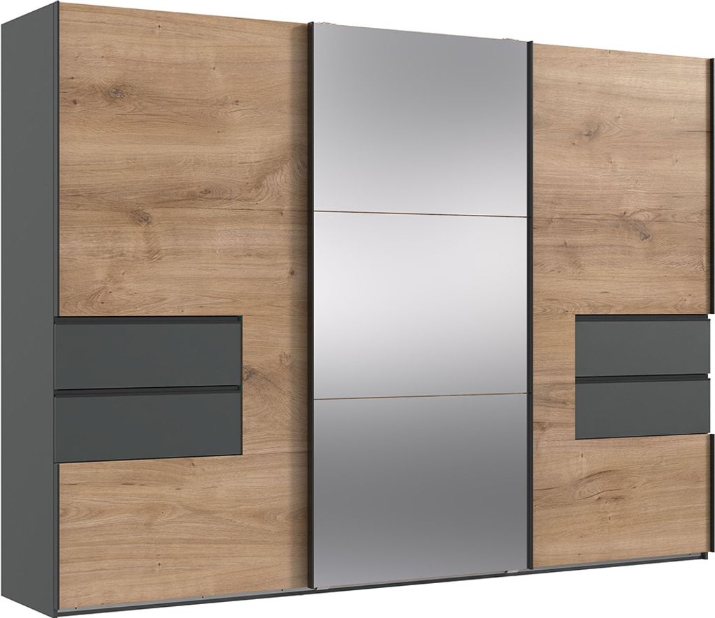 Kleiderschrank mit Spiegeltür, 300 cm breit, Eiche mit graphit PORTOFINO-43