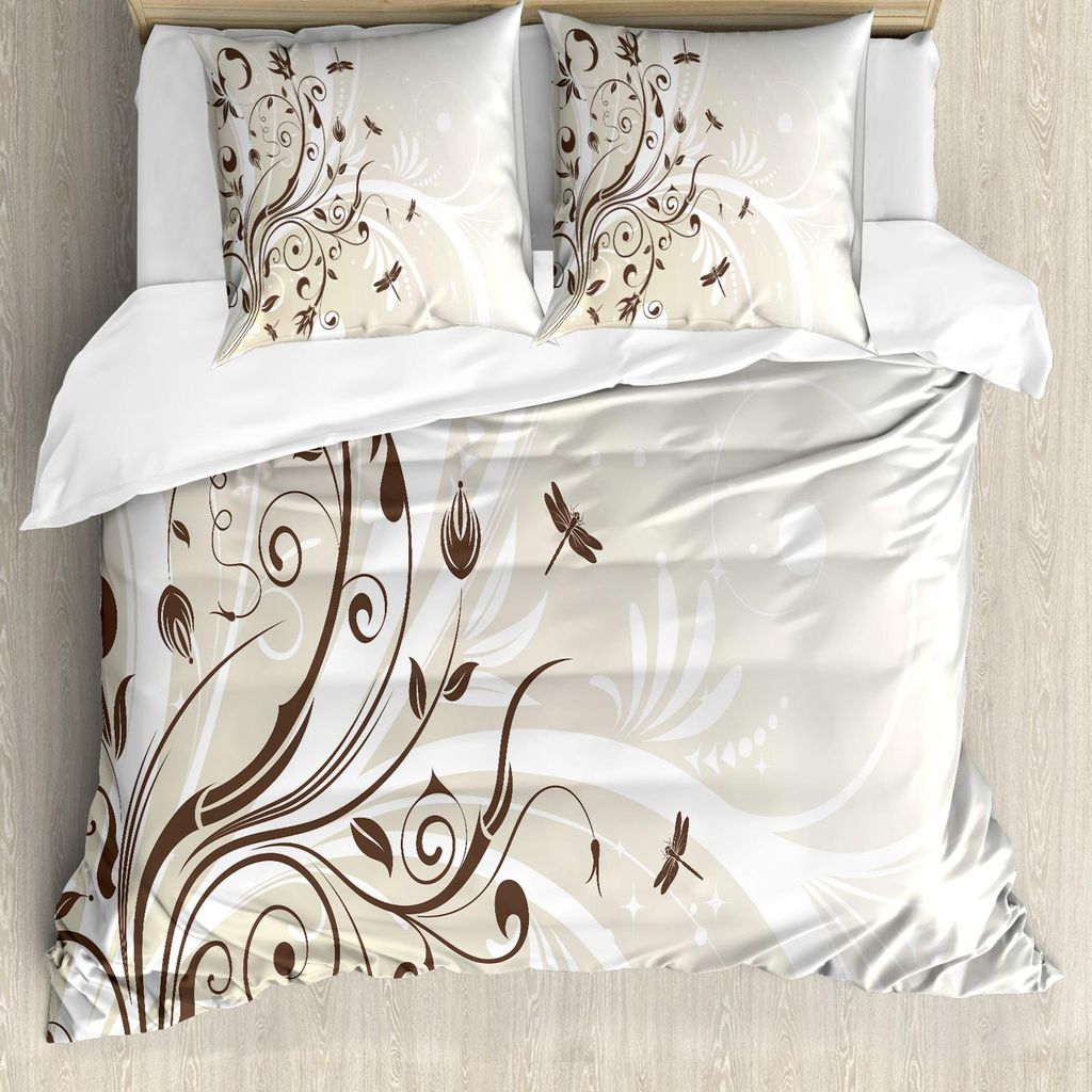 ABAKUHAUS Libelle Bettbezug Set, Saisonblühende Blumen-Blumenblätter wirbelten Niederlassungen künstlerisches Schönheits-Design, 155 x 220 cm +...