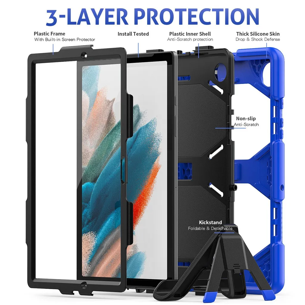 Coque Samsung Tab A8 10.5 avec Support Rotatif et Sangle de Main Bleu - 2