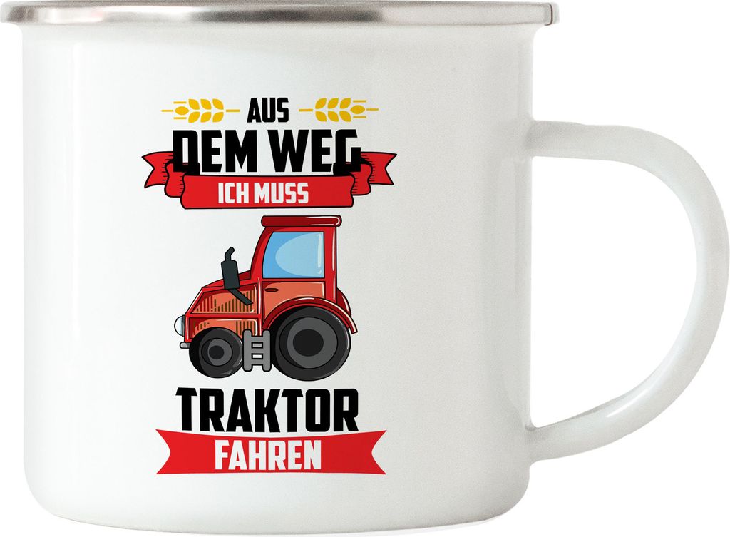 Traktor Trecker Aus dem Weg ich muss Traktor Fahren Emaille Tasse Geschenkidee Jungs Bauern