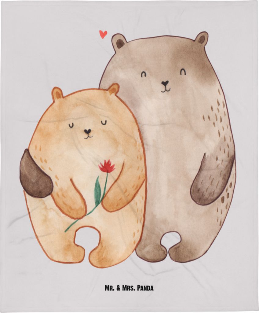 Mr. & Mrs. Panda Schmusedecke Bären Liebe - Grau Pastell - Geschenk, Plaid, Kinderdecke, Schlummerdecke, Babydecke, Fleecedecke, Freundin, Verlieb...
