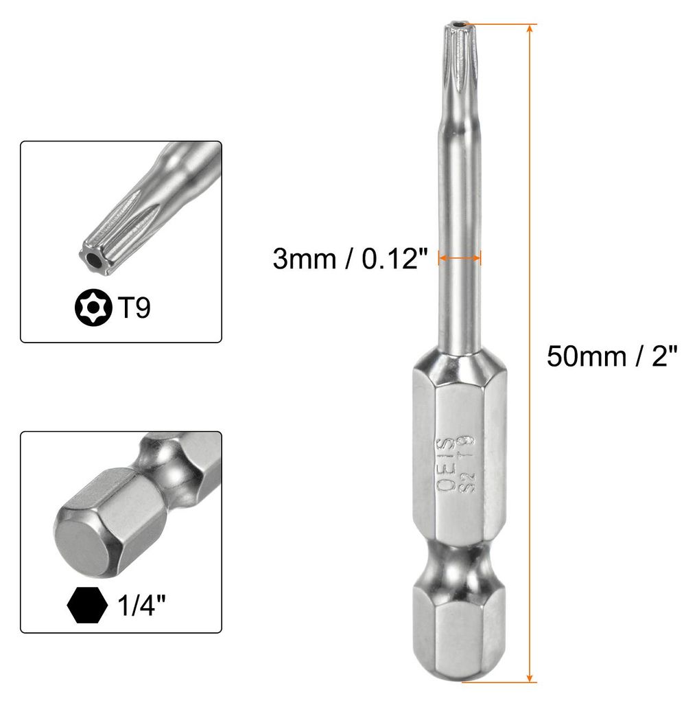 T9 Torx Bit Set 1/4" Sechskantschaft 50mm lang S2-Stahl Magnetische Bitsatz Manipulationssichere Schraubendreher Stern-Bits mit Loch fš¹r Schraub...