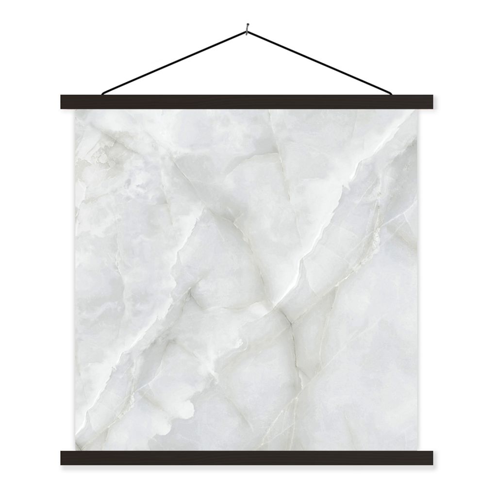 MuchoWow Textilposter Marmor - Weiß - Muster - Stein - Marmoroptik 90x90 cm mit schwarzem Rahmen - Magnetisches
