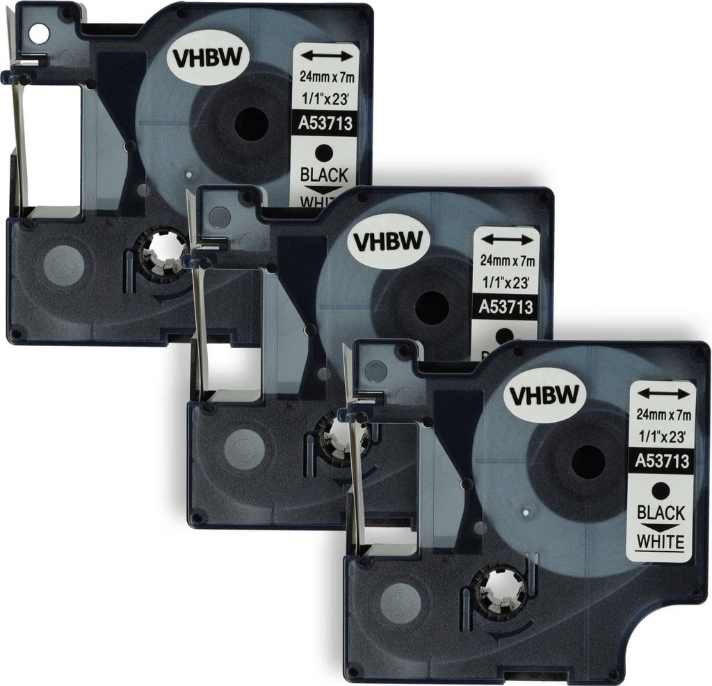vhbw 3x Schriftband-Kassette kompatibel mit Dymo LabelManager 400, 450D, 450, 500TS, 500, 300 Etiketten-Drucker 7m x 24mm Schwarz auf Weiß