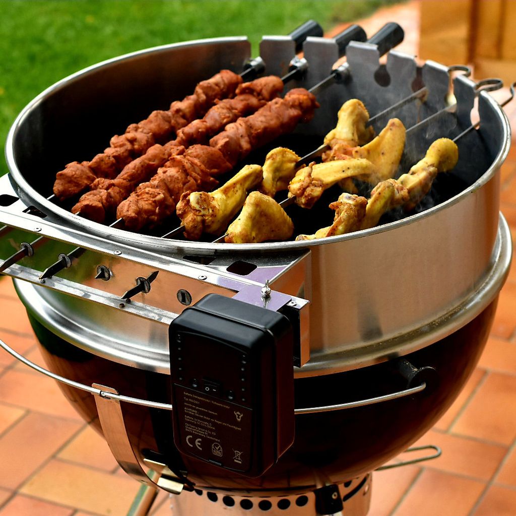 Broche Barbecue Avec Moteur Tournebroche BBQ-TORO - Set Brochettes Acier Inoxydable 70 Cm Avec Moteur 220V-240V - Pour Grils à Gaz Broche Acier Inoxydable