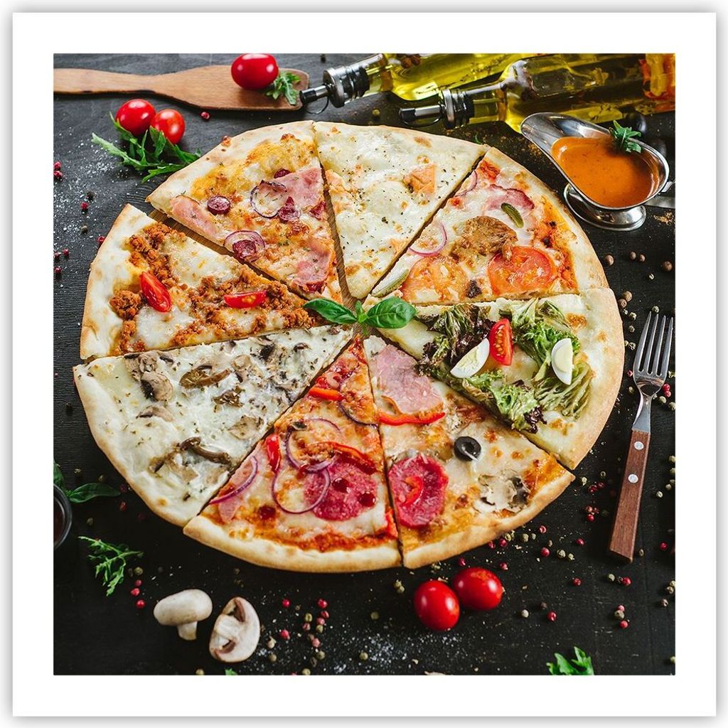 Poster - Poster ohne Rahmen - Pizza Käse Tomaten - 60x60 cm - Wand Bild - Wanddeko - Wandbilder - Kunstposter - Wandposter - Bilder - Kunstdruck -...
