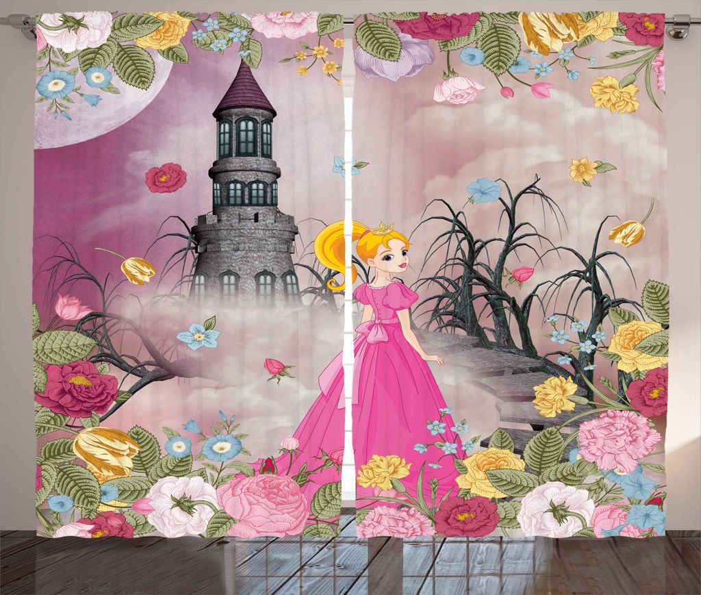 ABAKUHAUS Kids Rustikaler Vorhang, Fairytale Theme Cartoon, Wohnzimmer Universalband Gardinen mit Schlaufen und Haken, 280 x 175 cm, Mehrfarbig