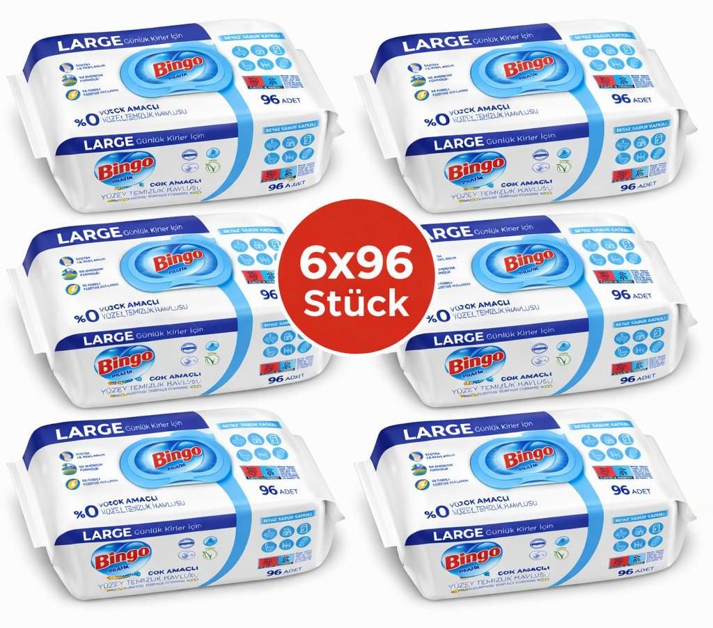 Chusteczki nawilżane Bingo z mydłem białym, 6 x 96 sztuk – Zdjęcie produktu 