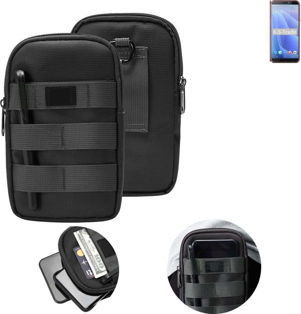 K-S-Trade Holster Gürtel Tasche kompatibel mit HTC Desire 12s Handy Tasche Schutz Hülle dunkel-grau viele Fächer, 1x