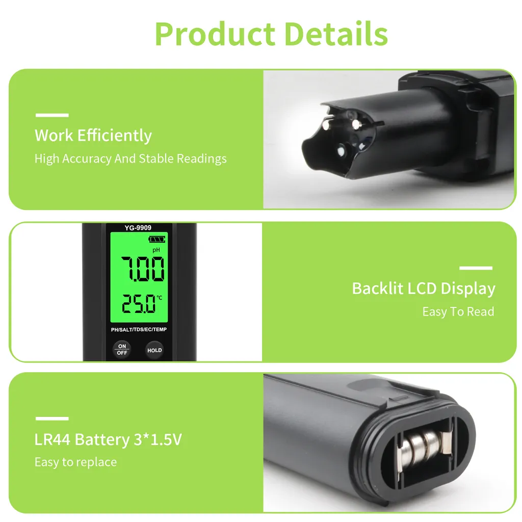 Testeur d'eau 5 en 1 avec Écran LCD et Compensation de Température - 5