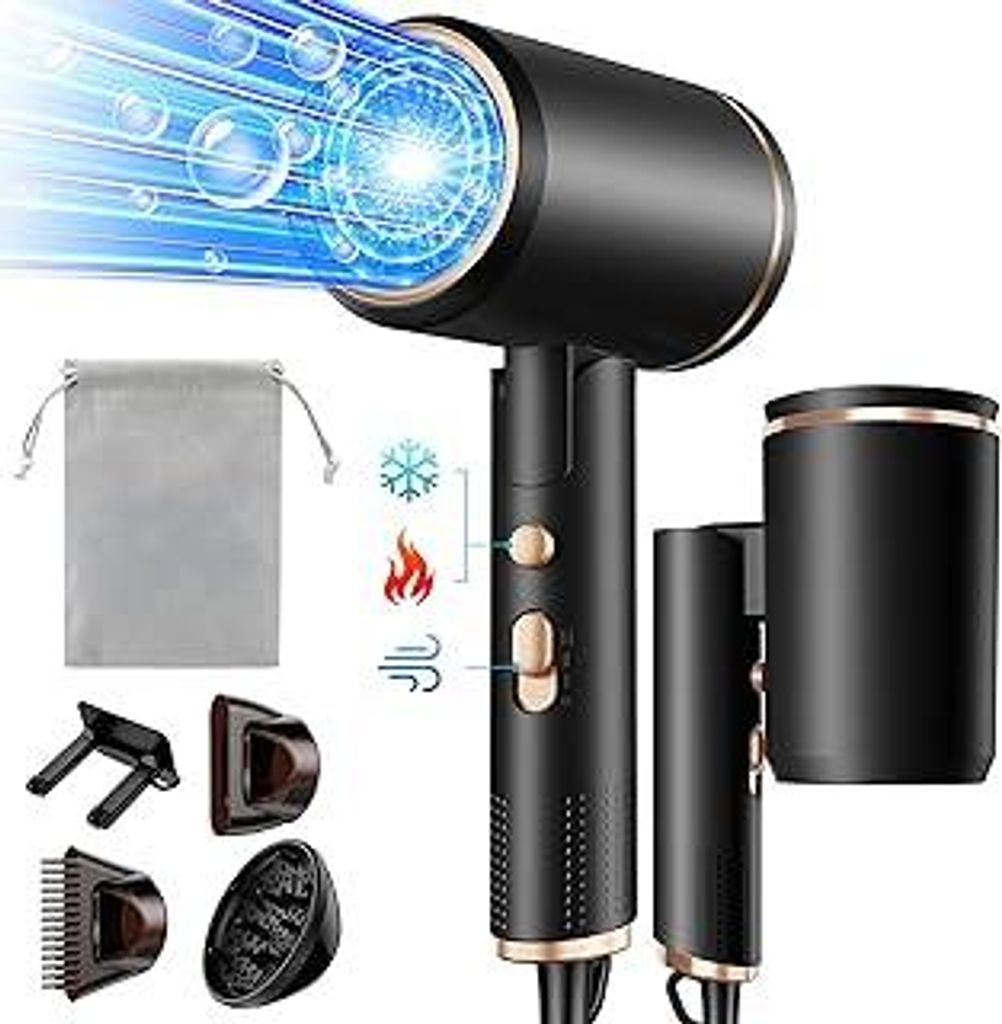 Vbrisi Föhn,Fön,2400W Klappbar Ionen Haartrockner, Schnelltrocknen Hair Dryer, Profi Reisefön mit Heiß-/Kalttaste, 3 Heiz,AC Motor Salon Haarf...