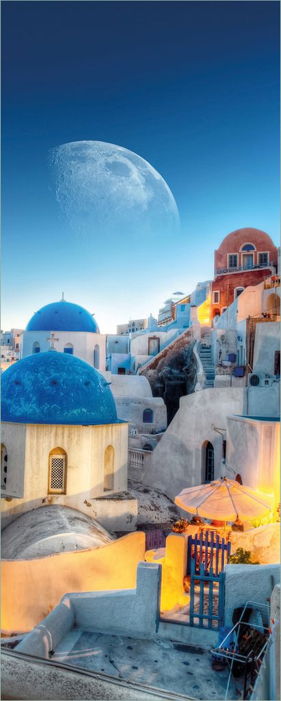 Wallario Poster - Urlaub auf Santorini, Kunstdruck Größe: 50 x 125 cm