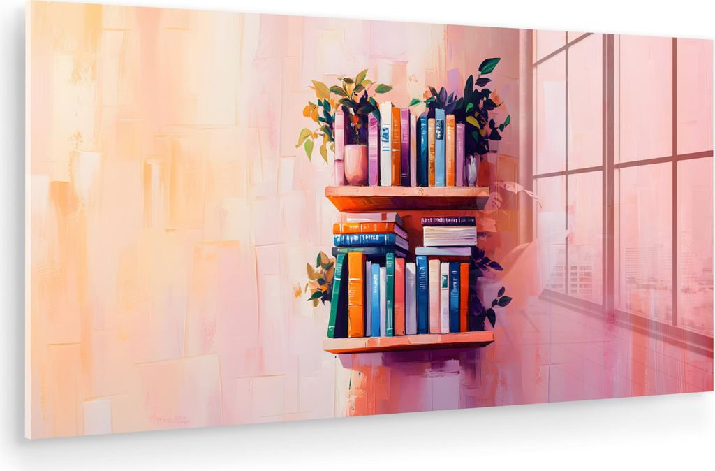 MuchoWow Glasbilder - Bilder auf Wandbild - Foto auf Glas Regale - Bücher - Blätter 80x40 cm Wanddekoration aus Glas - Acrylglasbild - Acrylbilde...