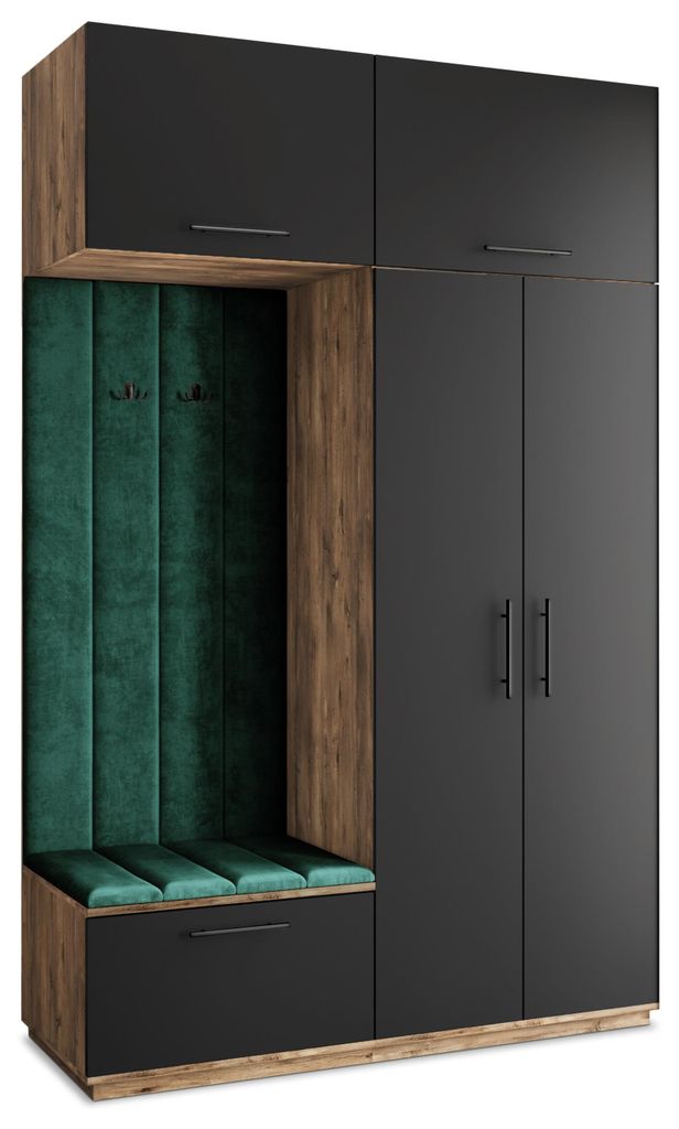 Masseno Garderobe-Set REMA 150/240/60 cm Modern Garderobenschrank Eiche Lefkas, Veloursstoff MONOLITH 37 (Grün)