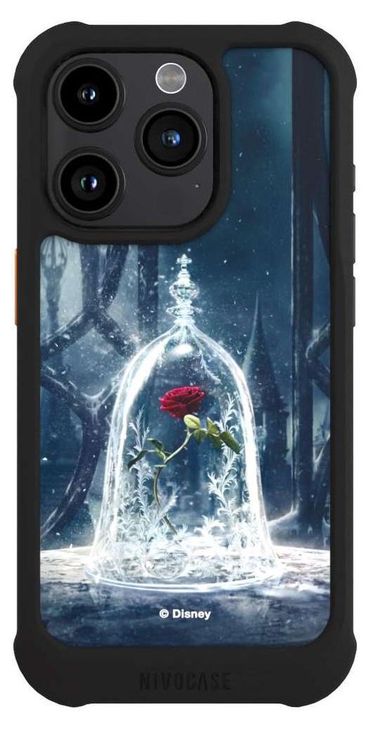 NIVOCASE Hülle für Apple iPhone 15 Pro Stoßfeste Handyhülle NIVOmax Case Schwarz Die Schöne und das Biest Disney Princess Rose