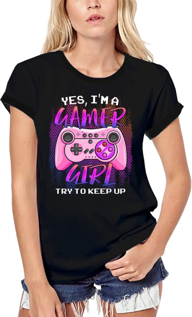 Damen Grafik T-Shirt aus Biobaumwolle Ja ich bin ein Gamer Girl Scherz Humor – Yes I Am A Gamer Girl Joke Humor – Öko-Verantwortlich Vintage J...
