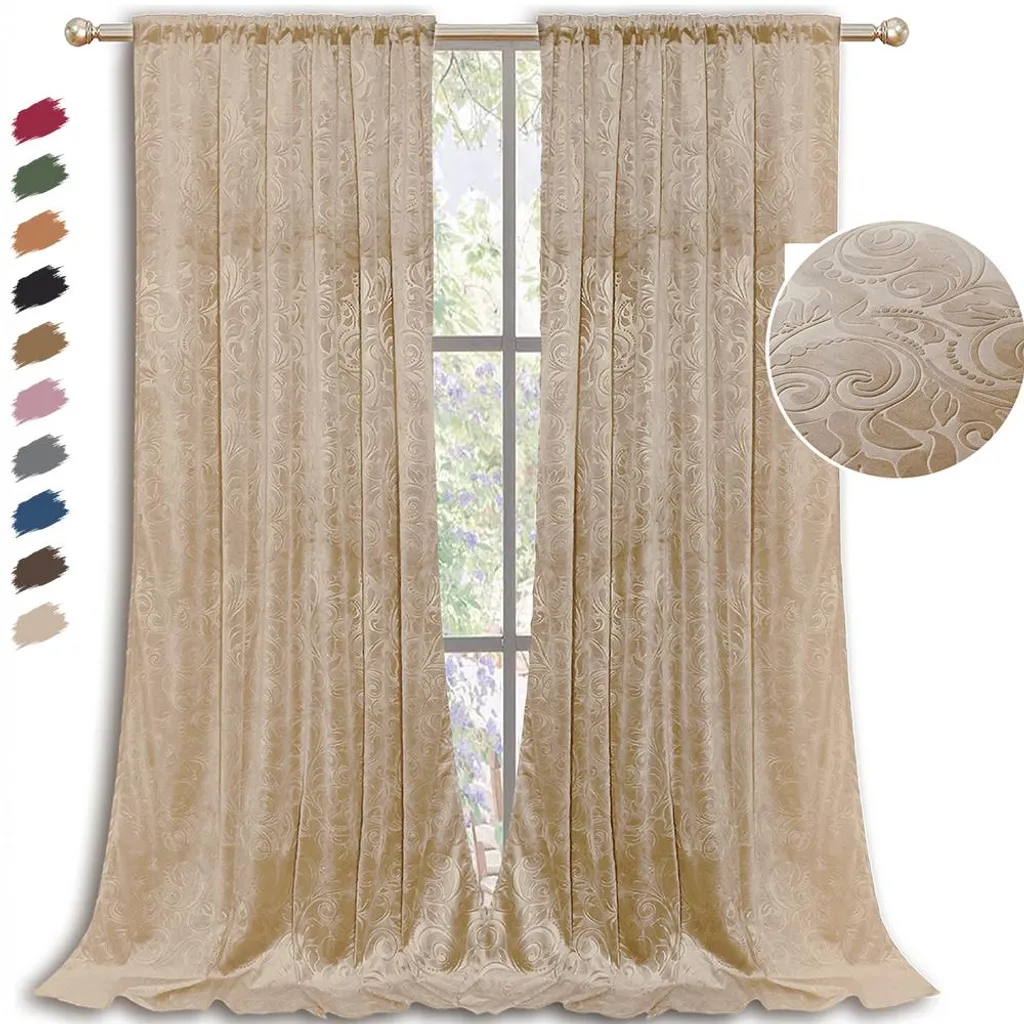 Set 2 Tende Velluto Beige 132x274cm Goffrato | Oscuranti Hotel