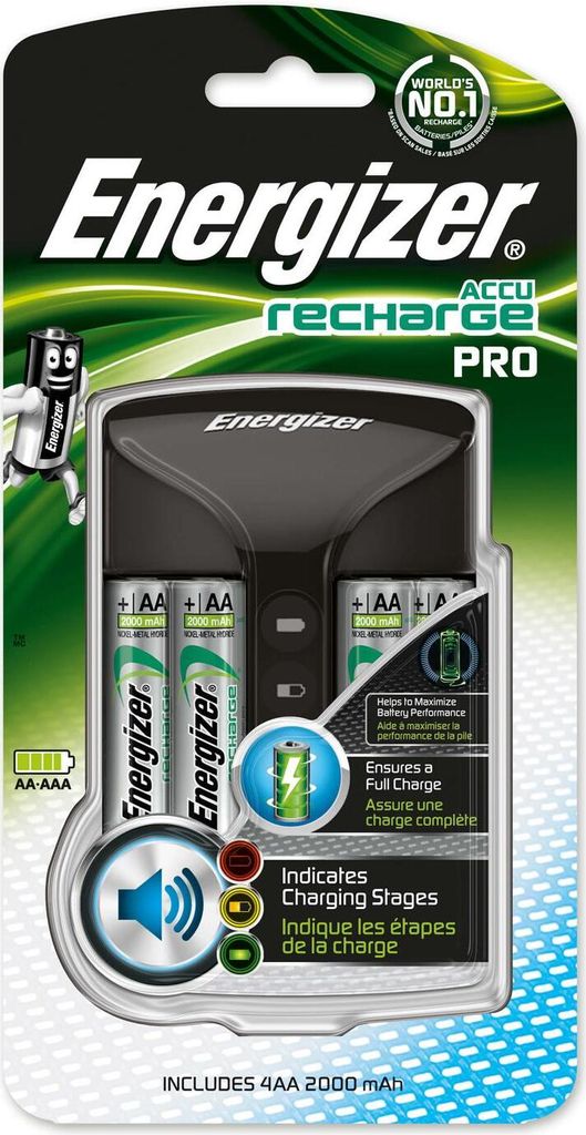 Energizer 639837 PRO Charger Steckerladegerät inkl. 4 Akkus AA 2000mAh Kapazität