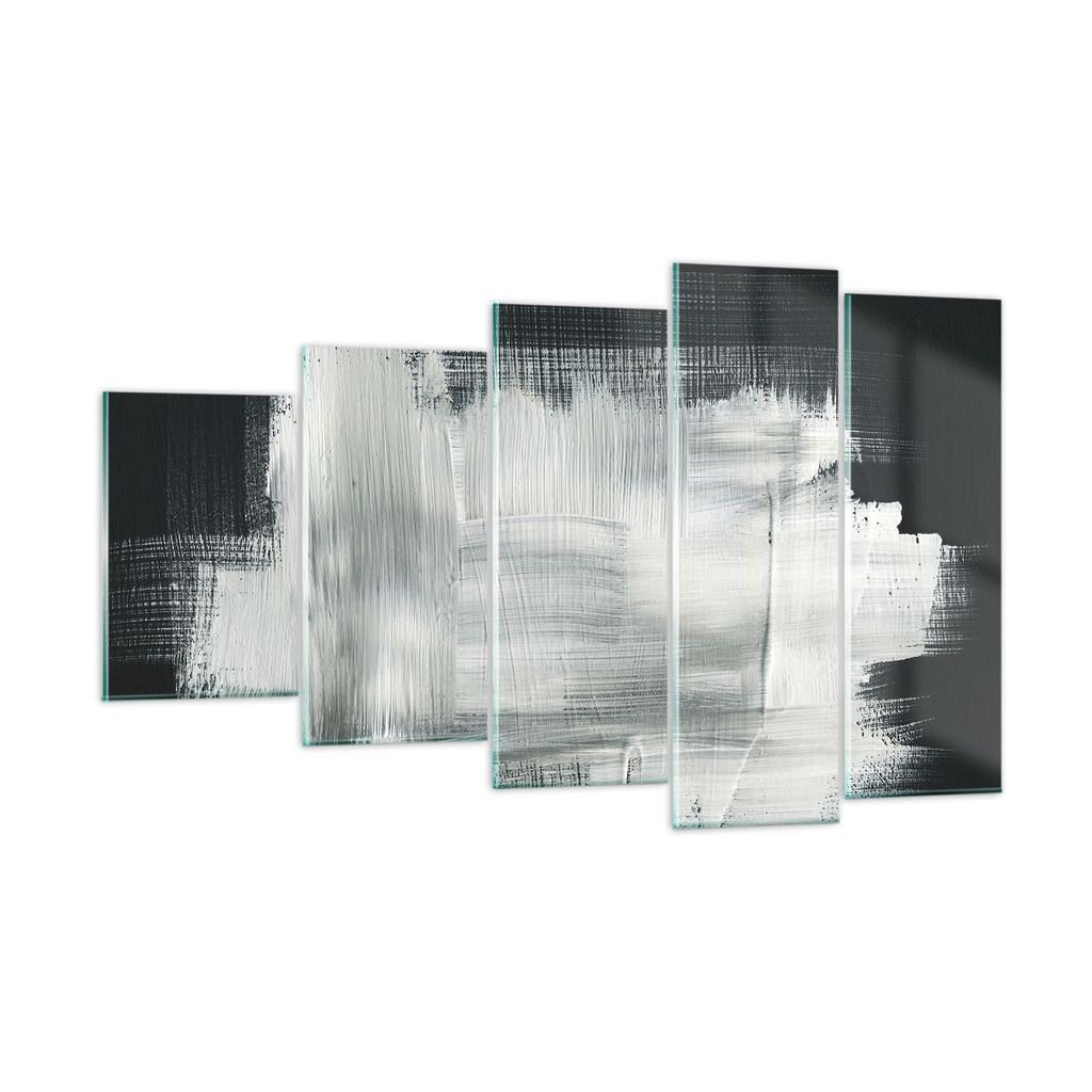 Bilder auf glas - 5 Teile - Abstraktion Schwarz Weiß - 100x60cm - Glasbilder - Wandbilder - Bilder - zum Aufhängen bereit - Wanddekoration aus Gl...