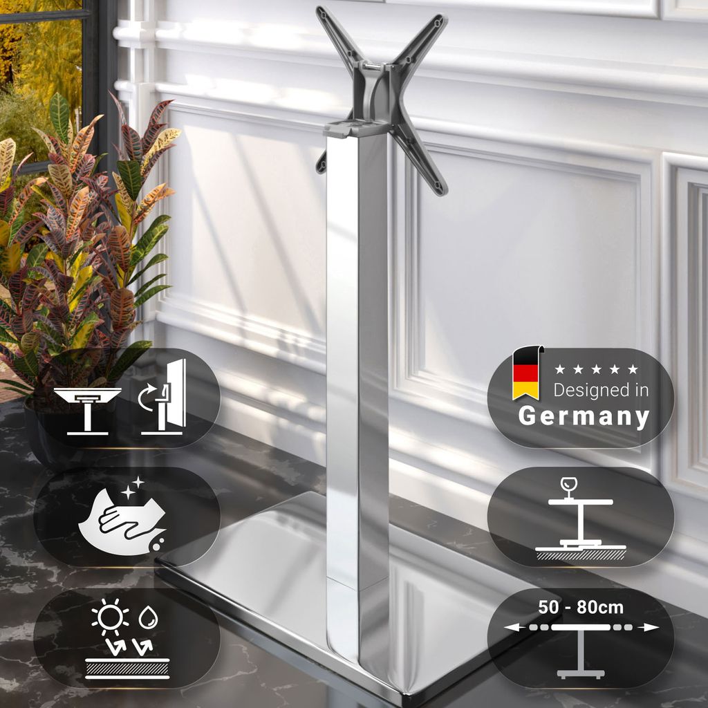 MADRID | Bistro Stehtischgestell | Edelstahl | Höhe: 105 cm | Säule: 8 x 8 cm | Fuß: 40 x 70 cm | Klappbar | Gastro Stehtischgestell, Stehtischg...