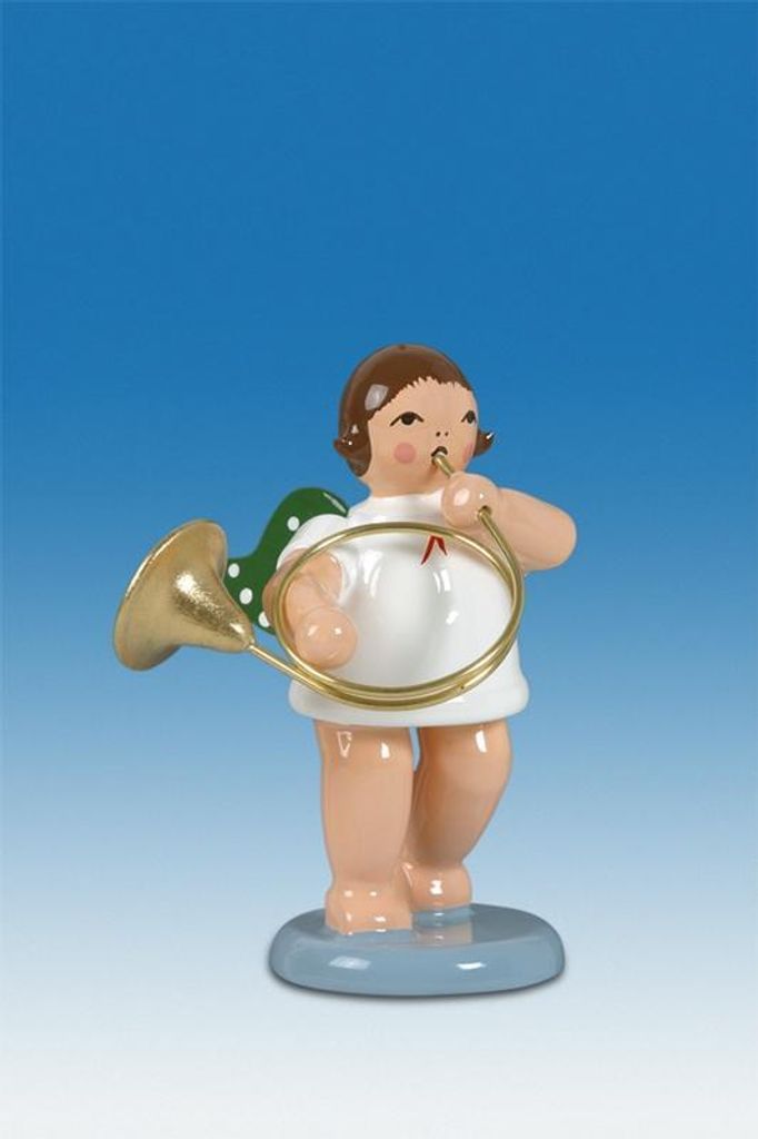 Holzfigur Engel mit Parforcehorn ohne Krone Höhe 6cm NEU