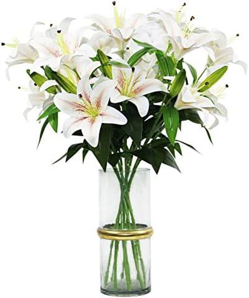 Olrla 60cm lang Künstliche Lilien 4 Stiele, Gesamt 8 Blütenköpfe 4 Knospen 3D künstliche Tigerlilie, Blumen für Hochzeit, Zuhause, Hotel, Bür...