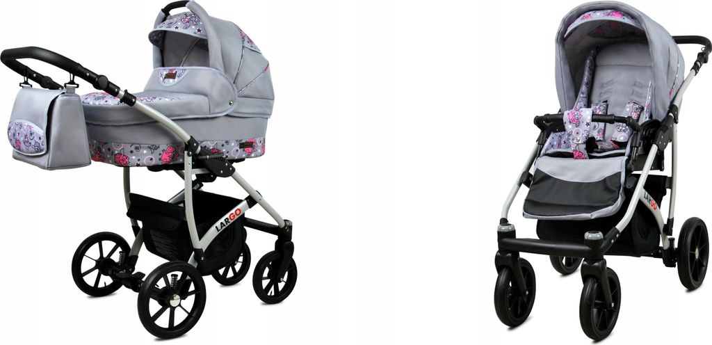 BabyLux Largo | 2in1 Kinderwagen Set | Pink Owl | Kombikinderwagen | Kinderwagenset | Buggy + B