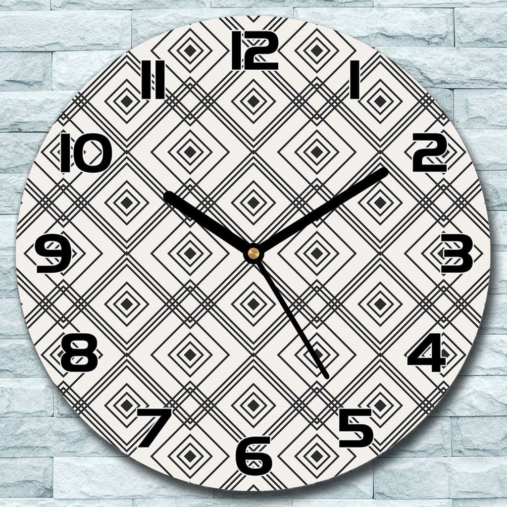 Wanduhr aus Glas Rund fi 30 Geometrisches Muster Quarz Deko Schlafzimmer Büro