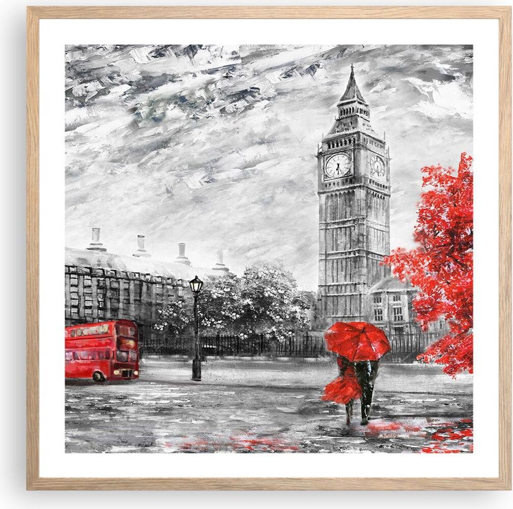 Gerahmtes Poster - Rahmen in heller Eiche - London Bus - Produktbild 