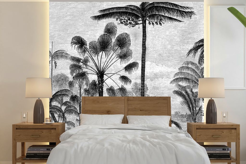 MuchoWow Fototapete für Wohnzimmer oder Schlafzimmer Wandtapete Vinyl Motivtapete Design - Bäume - Natur - Pflanzen - Botanisch - 260x260 cm - ...