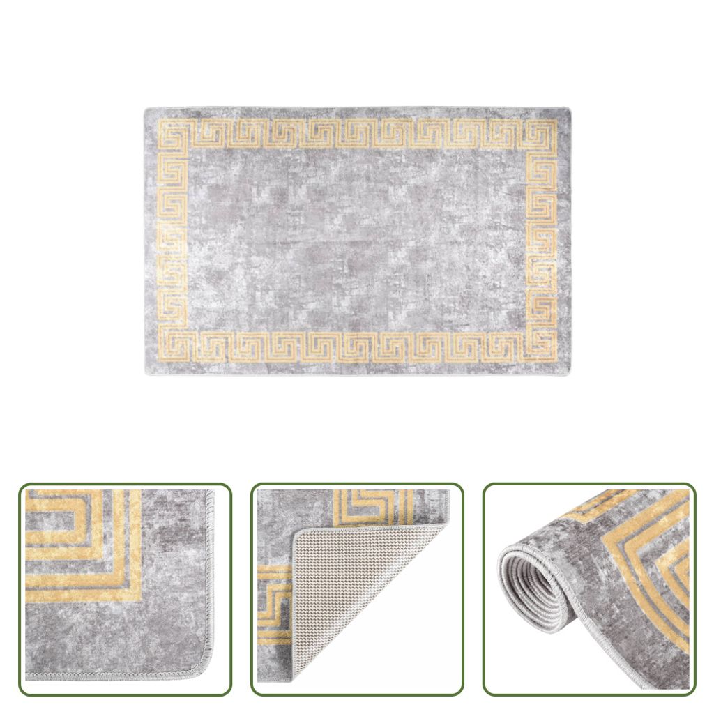 The Living Store Teppich Waschbar 80x150 cm Grau Rutschfest