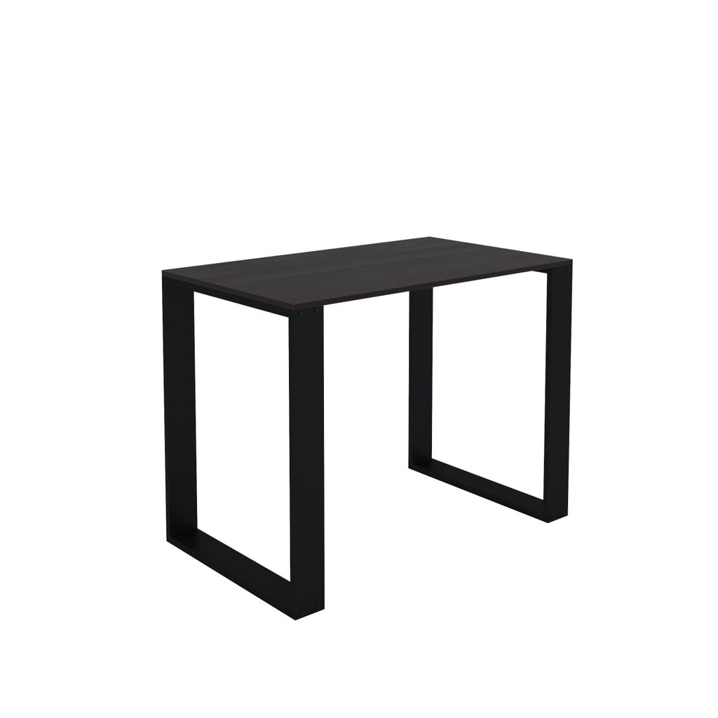 A product shot of a table with black legs and a dark tabletop, isolated on a white background.