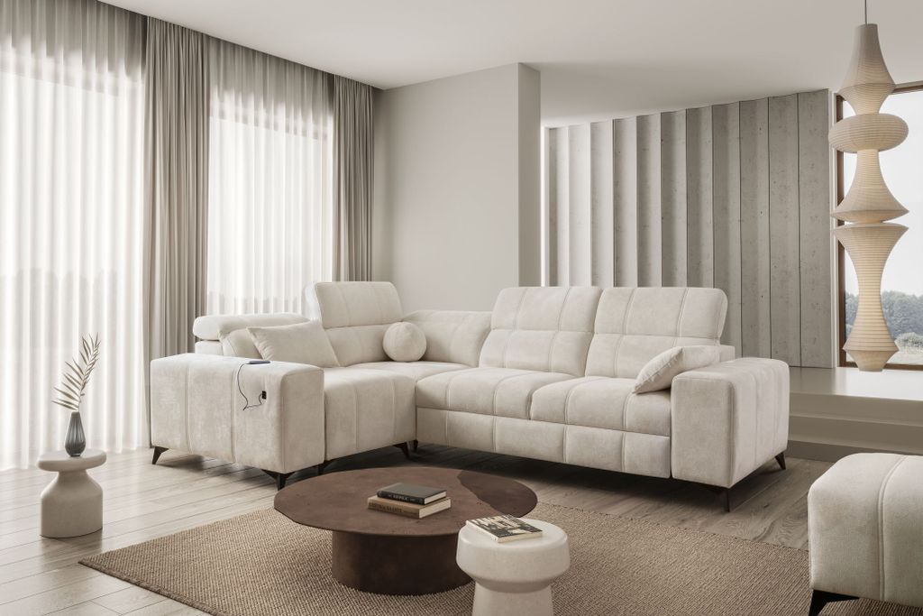 Eckcouch Wohnzimmer Sofa L-Form DAFNE II Links / Rechts zur Auswahl - Beige, Creme - - IM Sofa