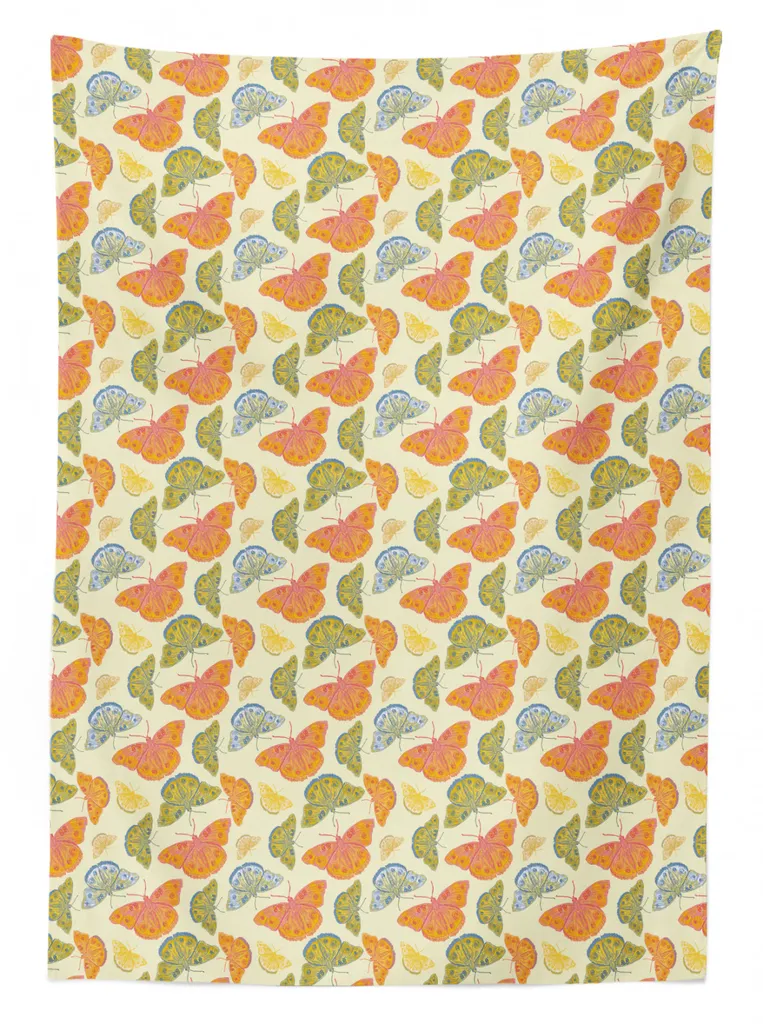 ABAKUHAUS Tovaglia Rettangolare 140x240 Cm - Motivo Viti E Farfalle, Colore Senape/Giallo Terra, In Poliestere Impermeabile E Antimacchia