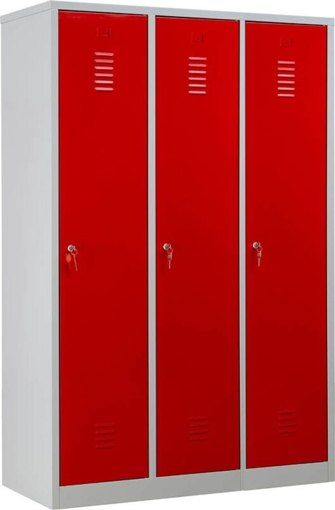Gürkan Spind lichtgrau, feuerrot 105458, 3 Schließfächer 118,5 x 50,0 x 180,0 cm