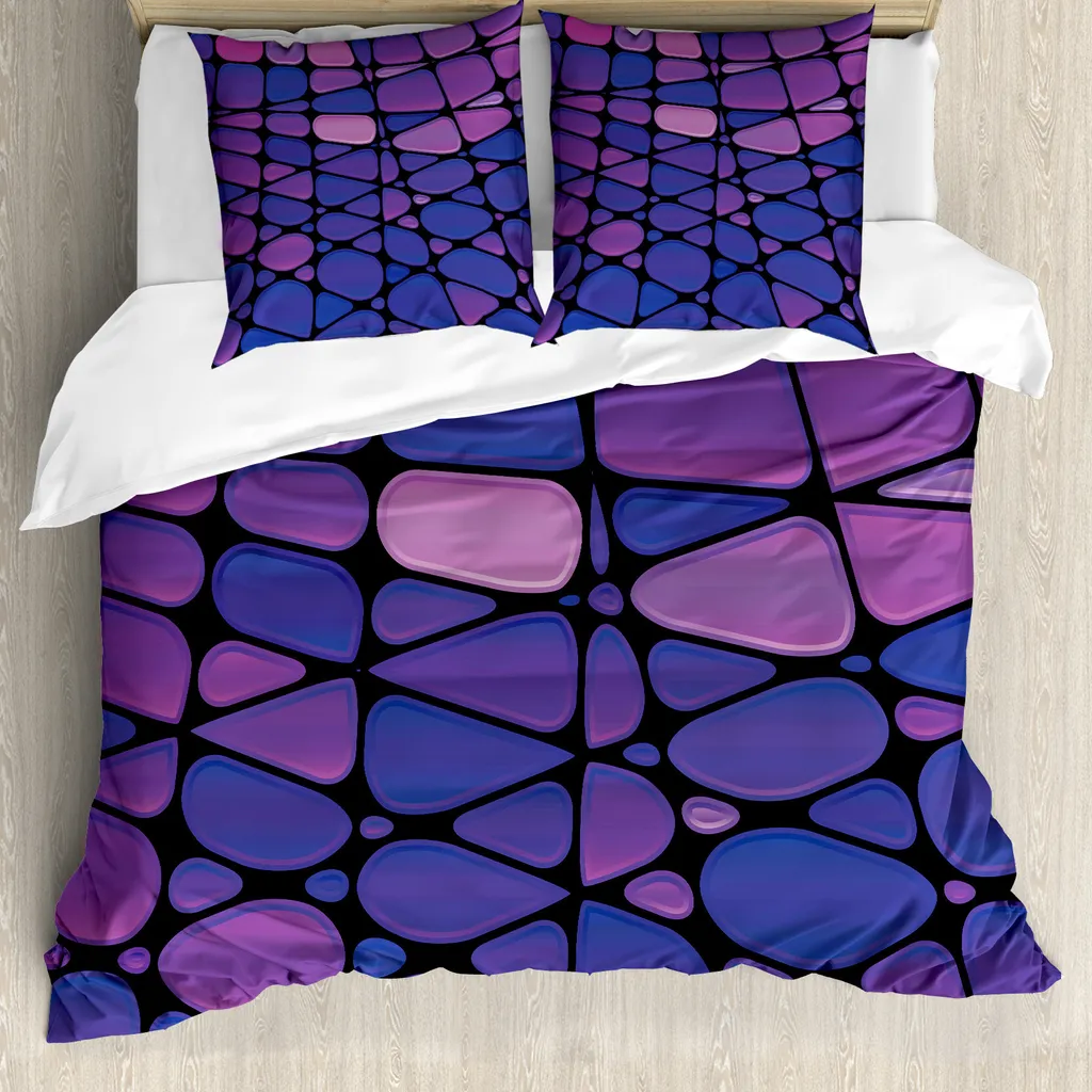 Housse de couette 155x220 violette et noire décorative avec ses taies