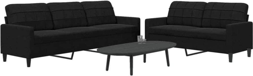 "im Angebot" 2-tlg. Sofagarnitur - Sofa-Set - Couchgarnitur - mit Kissen Schwarz Samt - Klassische Sofas CC10888