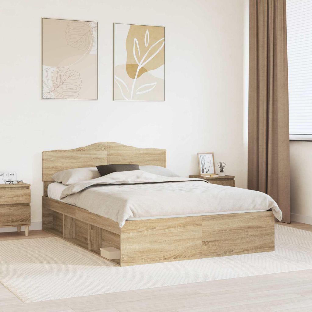 "Schlussverkauf" Doppelbett - Bettgestell 2 PLACES - Sonoma-Eiche 150x200 cm Massives Kiefernholz C5092