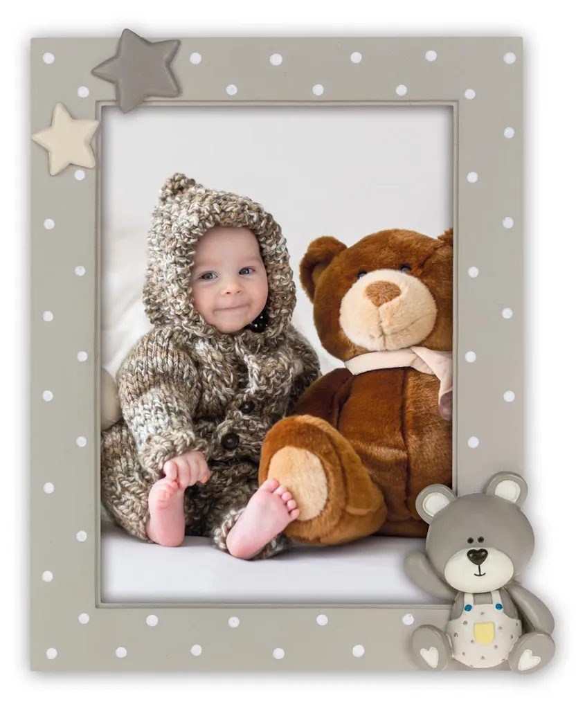 Cadre Photo Bébé 13x18 cm ZEP Billy Beige en Résine Décor Ours Étoilé