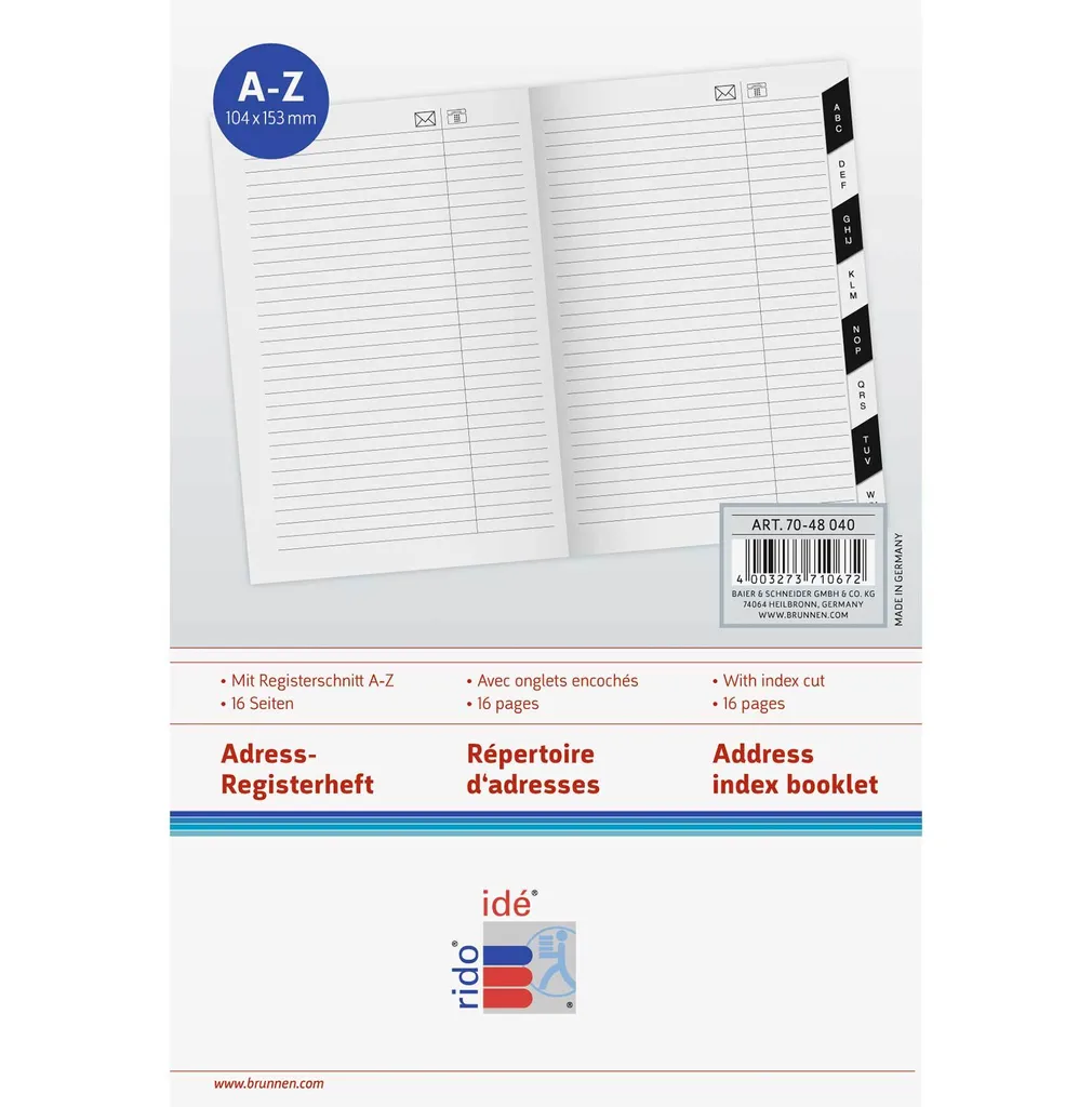 Répertoire d'adresses et Calendrier de poche format A6 Rido 7048040