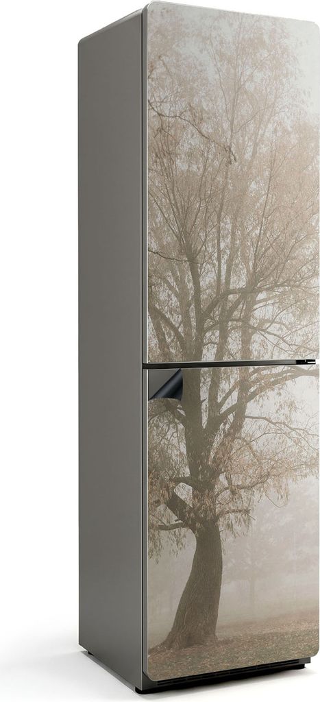 Neblige Landschaft mit einem Baum – Magnetische Kühlschrank Abdeckung – Dekorfolie magnetisch Küche – Kühlschrank Magnet Deko – selbstkl...