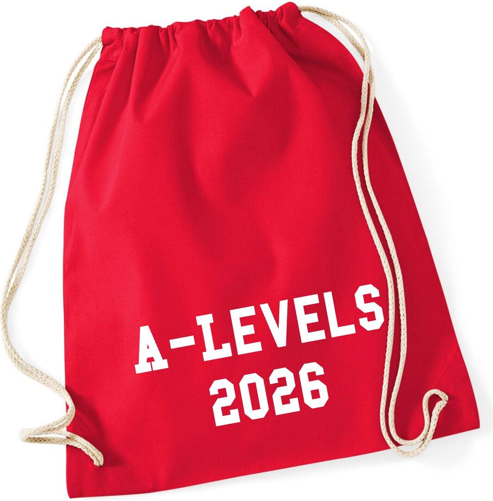 Huuraa Turnbeutel A-Levels 2026 Abschluss Großbritannien 12 Liter Classic Red Baumwolle Rucksack Geschenkidee