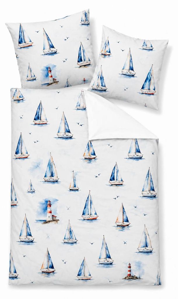 Janine Modern Art Mako Satin Bettwäsche - Segelboote 155 x Produktbild  KI-generiertes Bild