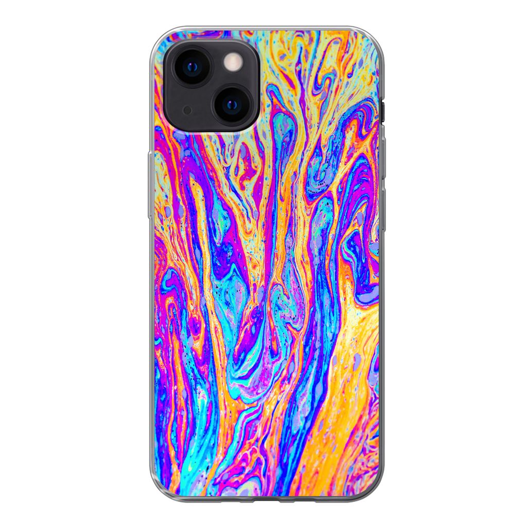 MuchoWow Handyhülle Schutzhülle Hülle für iPhone 13 mini Kunst - Farben - Psychedelisch Silikon Softcase Handy Hülle - Softcase