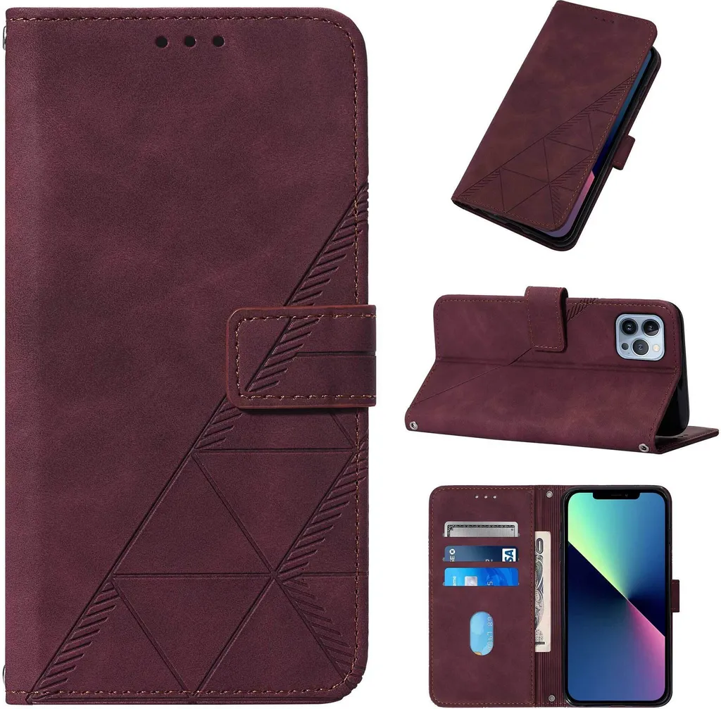 Custodia Portafoglio IPhone 13 Pro In Pelle PU Rossa - Con Supporto E Chiusura Magnetica