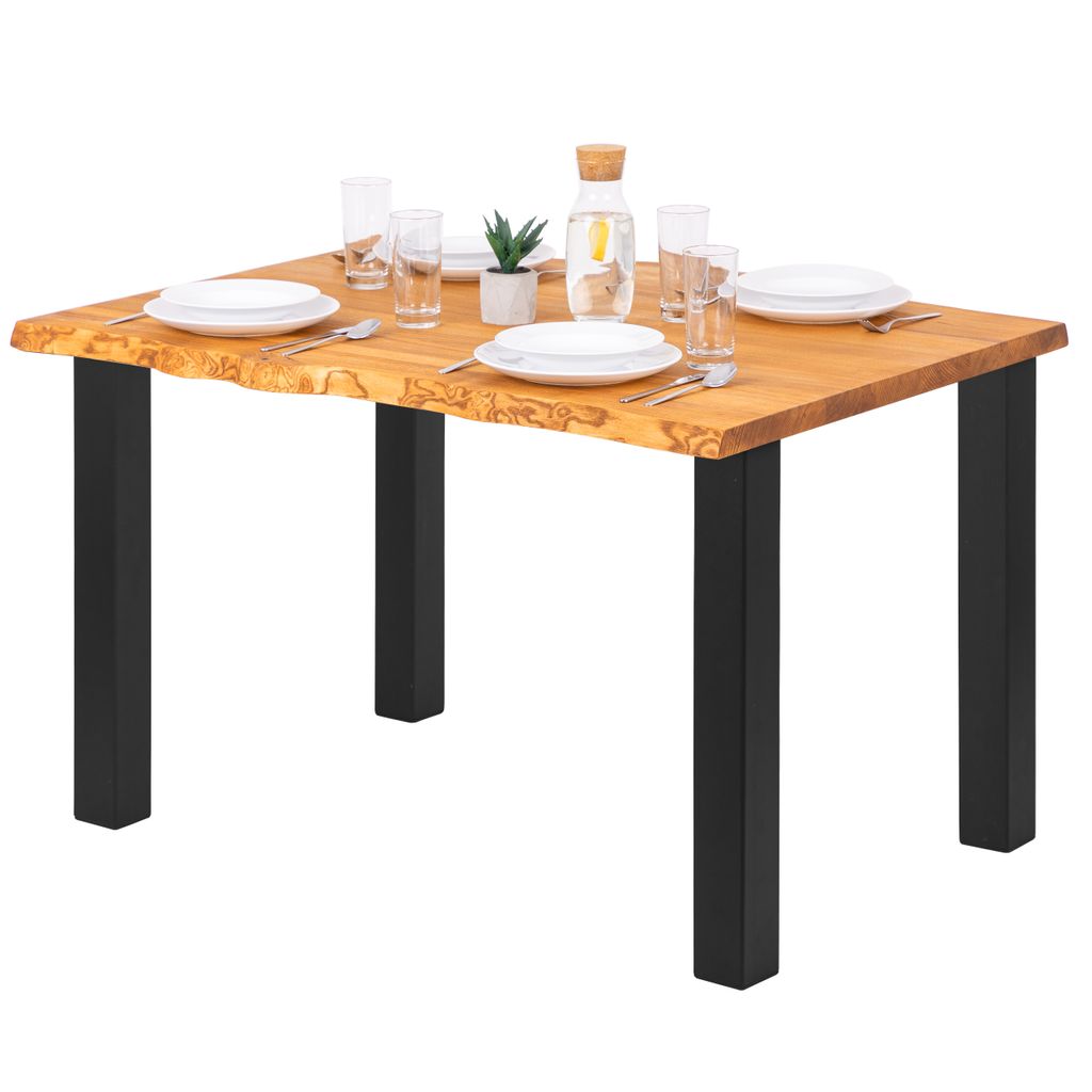LAMO Manufaktur Esstisch Schreibtisch Baumkante 120x80x76 cm (LxBxH), Massivholz / Classic, Esche Dunkel / Schwarz, LEB-01-A-004-9005Cl