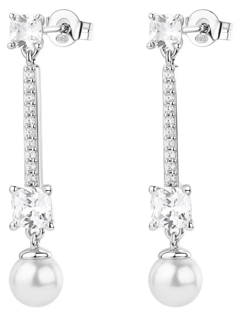 Boucles d'oreilles pour mariage ou soirée en perles blanches et argent