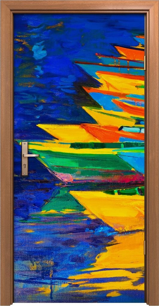 Türposter 90x200 cm Türaufkleber Türtapete Türfolie Klebefolie Malerei Boote wasser bunt